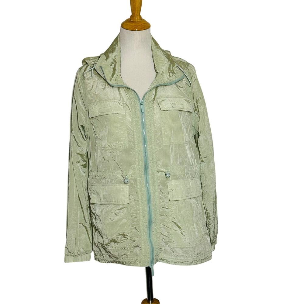 Savvi Lightweight Light Green Nylon Hooded Jacket Size Medium